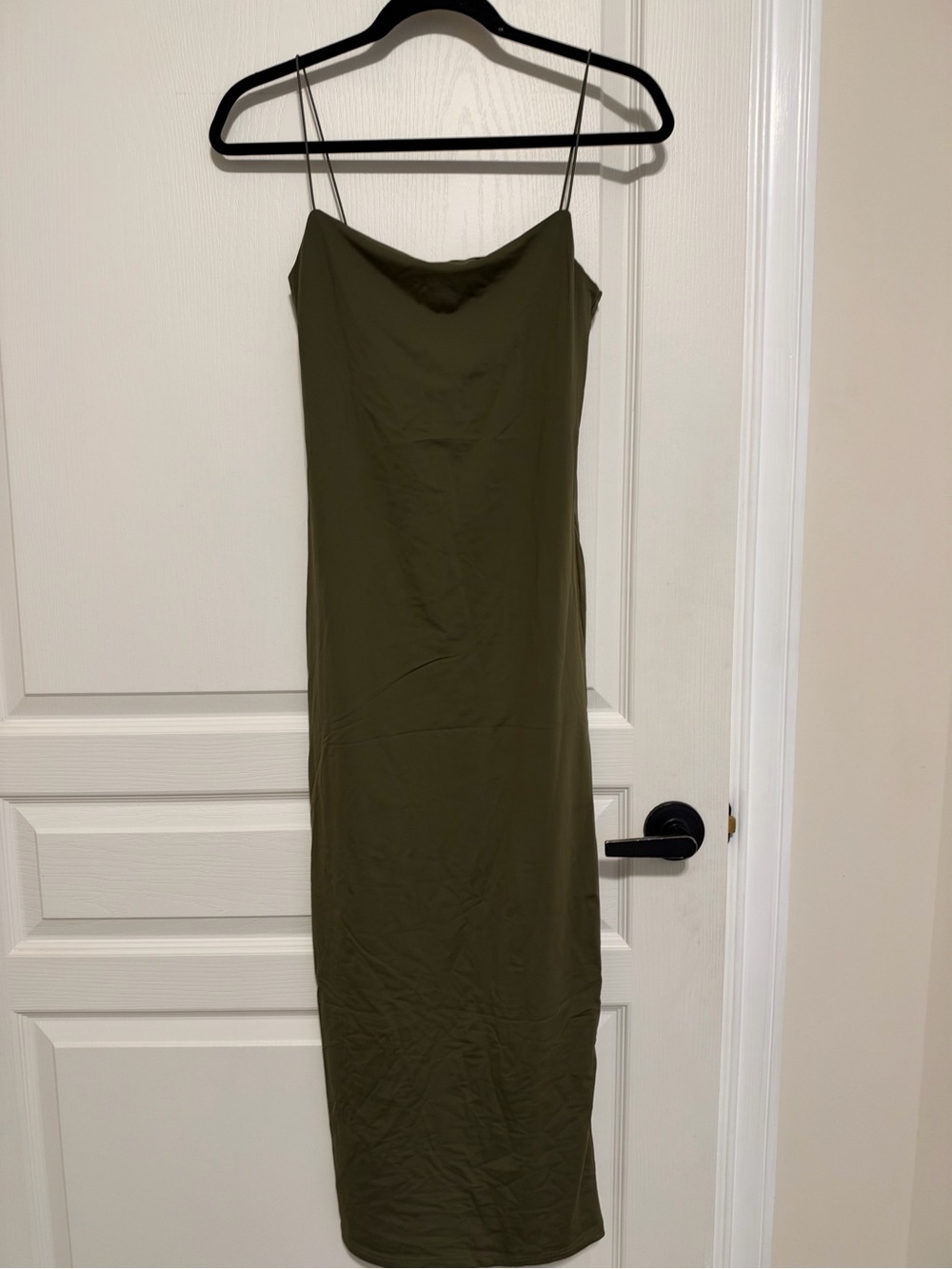 Zara Olive Green Maxi Slip Dress with Spaghetti Straps